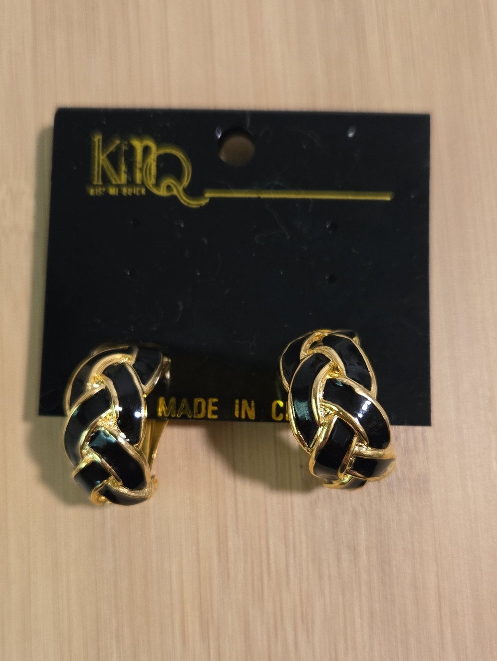Kiss Me Quick Gold & Black Braided Hoop Earrings